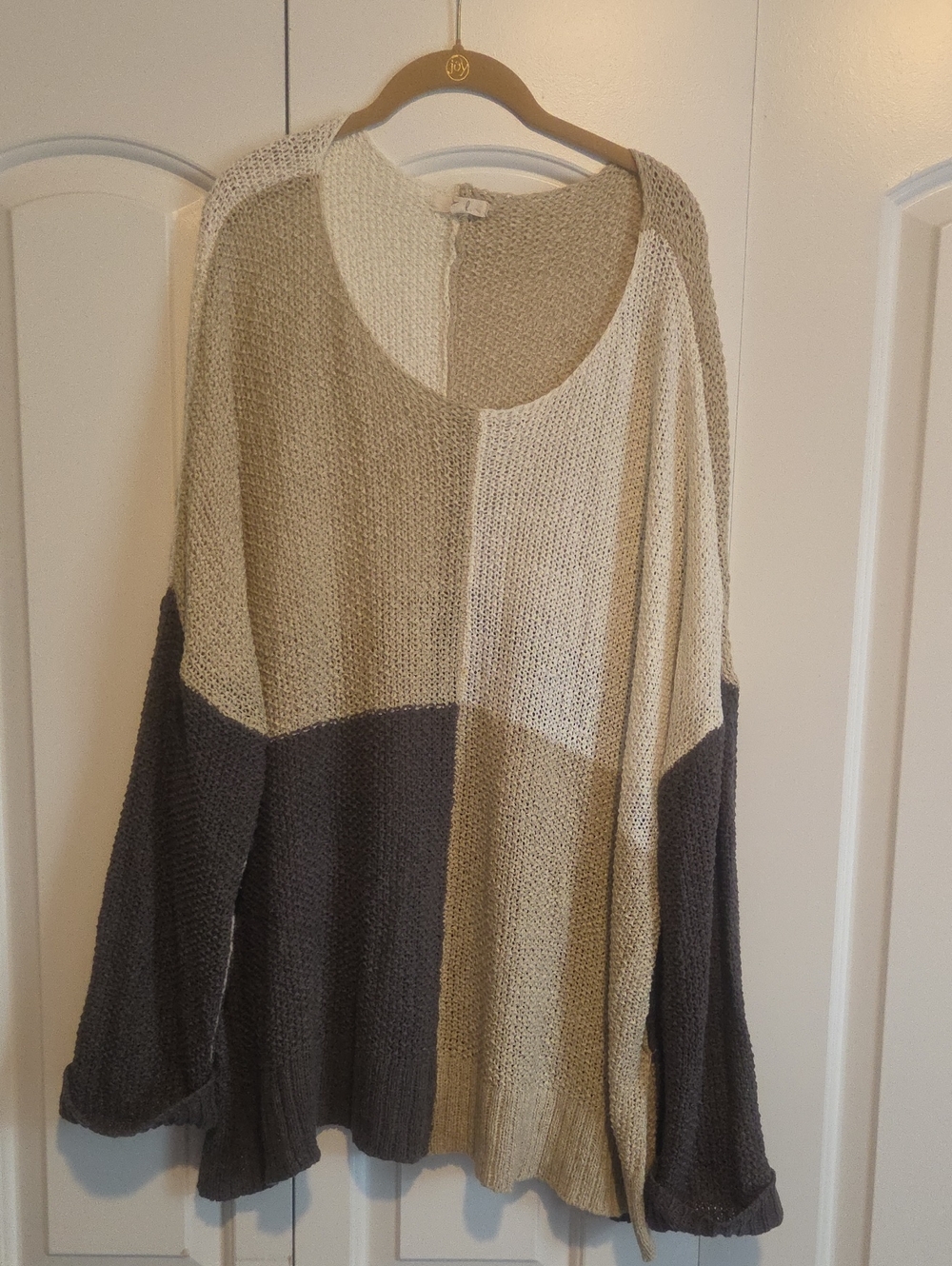 easel Colorblock Scoop Neck  Sweater in Taupe, Cream & Charcoal Very Oversized